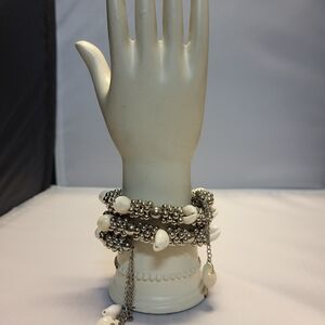 White and Silver Wrap Around Bracelet With Cowrie Shells